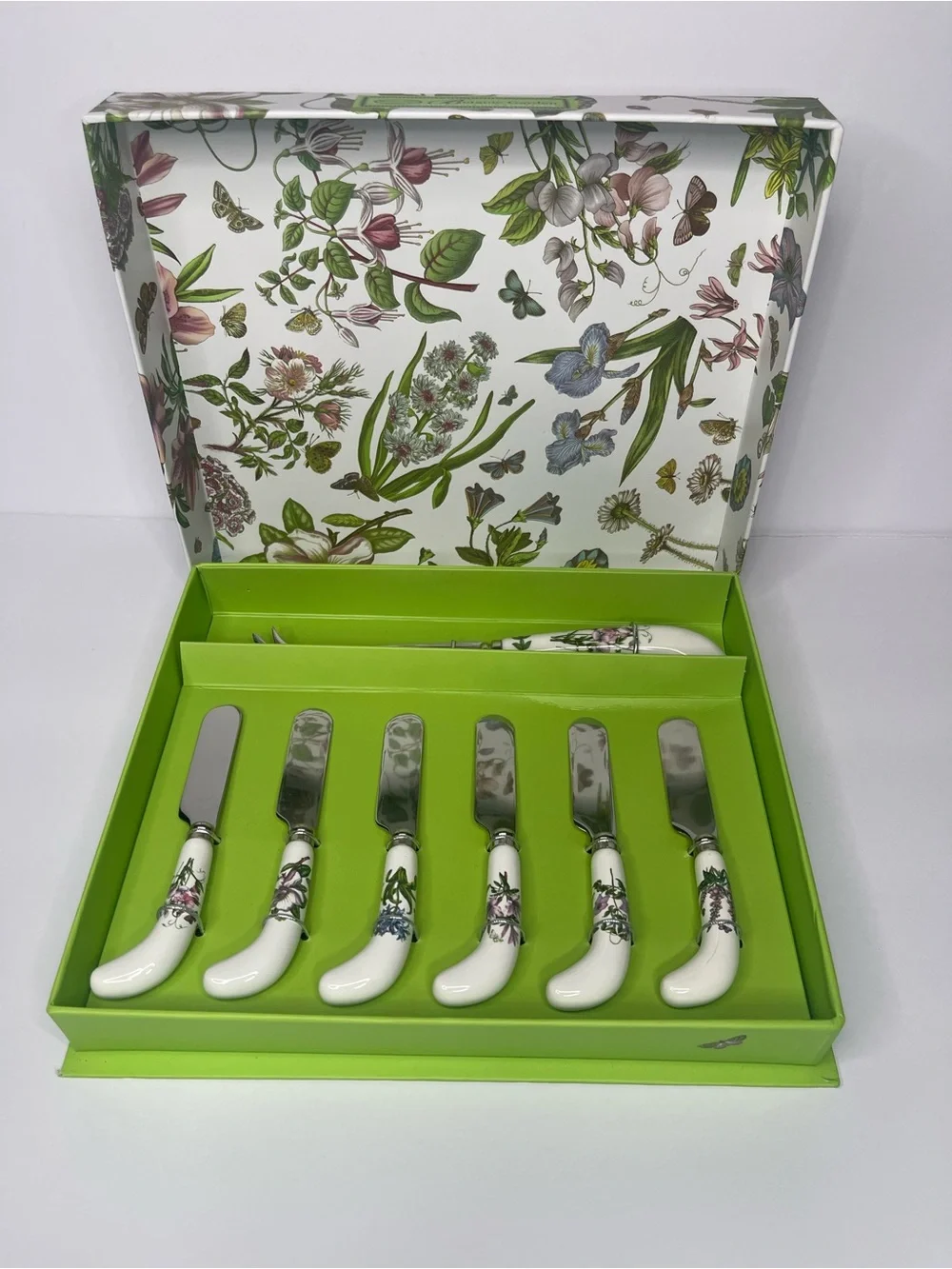 Portmeirion Botanic Garden Cheese Knife & Spreader Set Floral Porcelain Handles